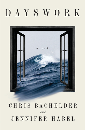 The book cover of Dayswork shows a surrealist image of an window opened to the sea.